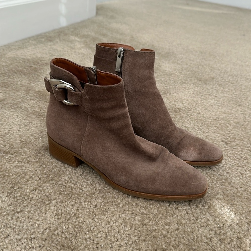 Aquatalia Faria Booties Taupe Brown Suede Ankle Boots Size 7